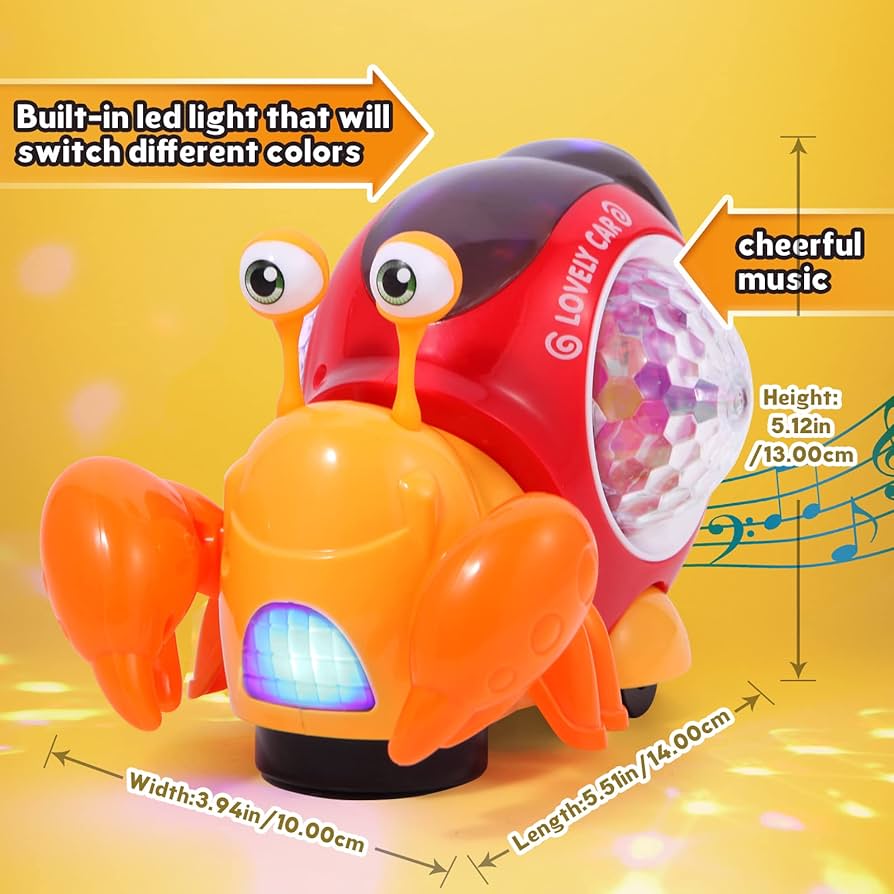 Juguete Infantil Eléctrico Universal Automático de Inducción con Forma de Cangrejo – Música, Luz y Proyección