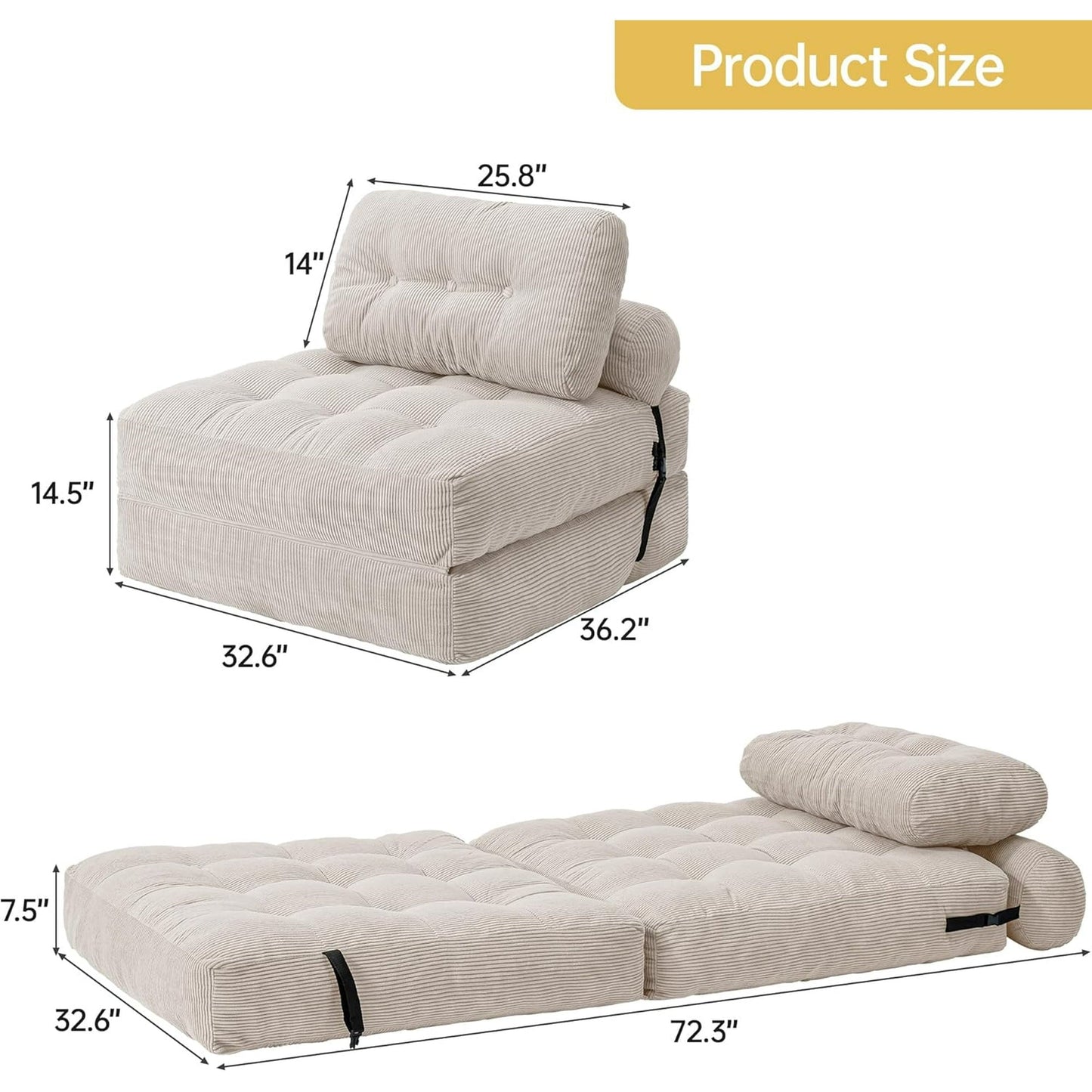 Sillón Sofá Plegable Multifuncional Moderno | Convertible en Cama | Con Almohada y Colchón | Ahorra Espacio