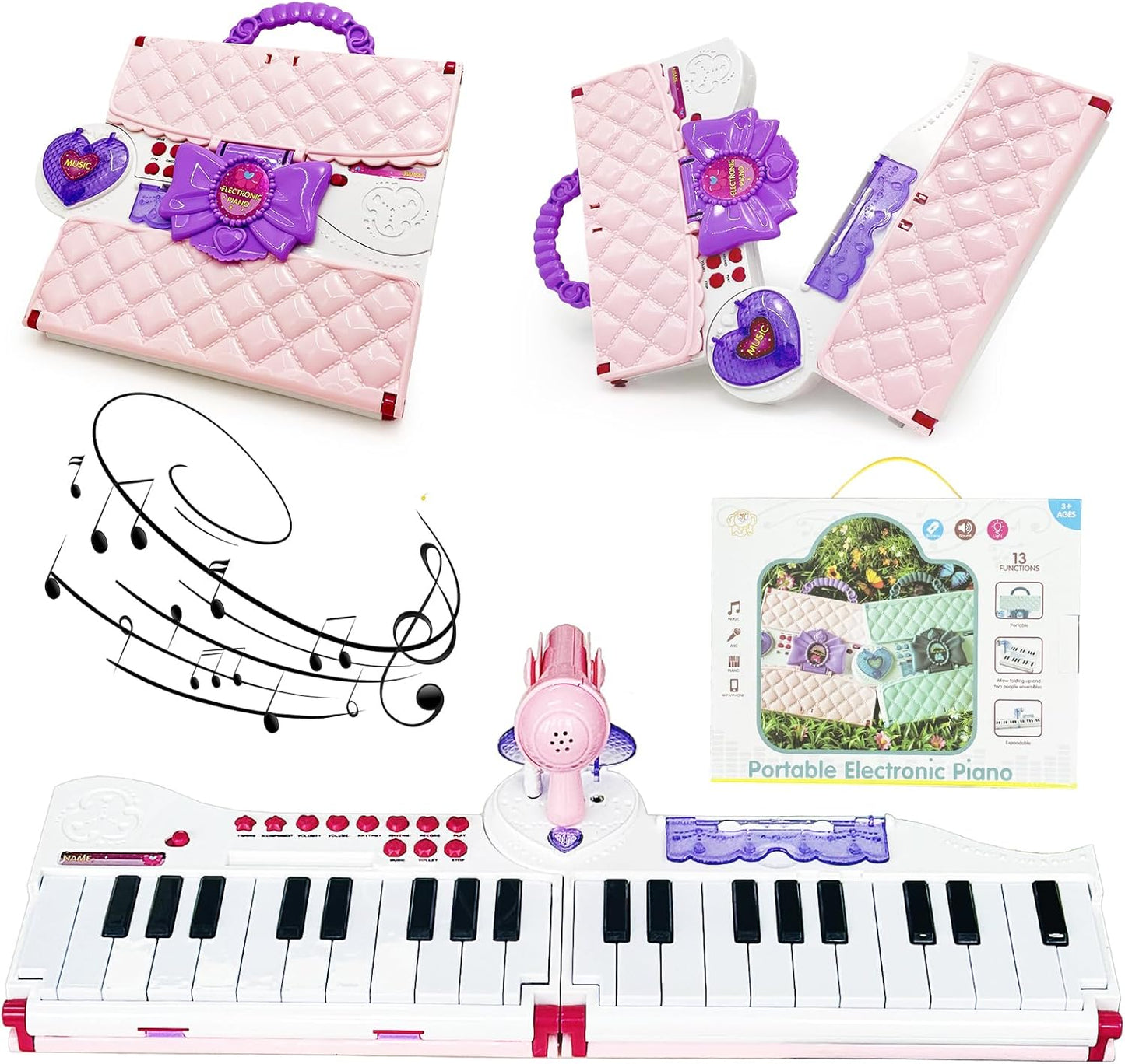 Piano de Juguete Plegable Mini Rosa de 40 Teclas EPT para Niños – Piano Musical Infantil con Micrófono