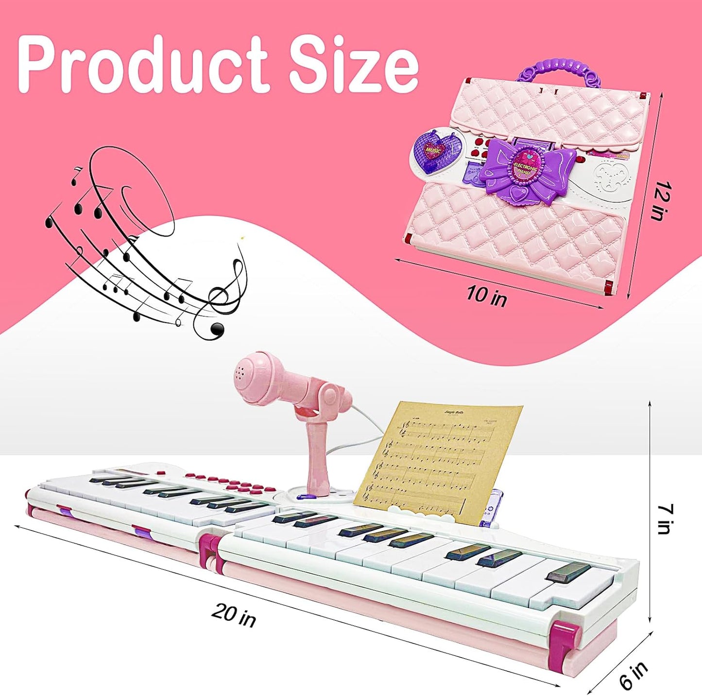 Piano de Juguete Plegable Mini Rosa de 40 Teclas EPT para Niños – Piano Musical Infantil con Micrófono