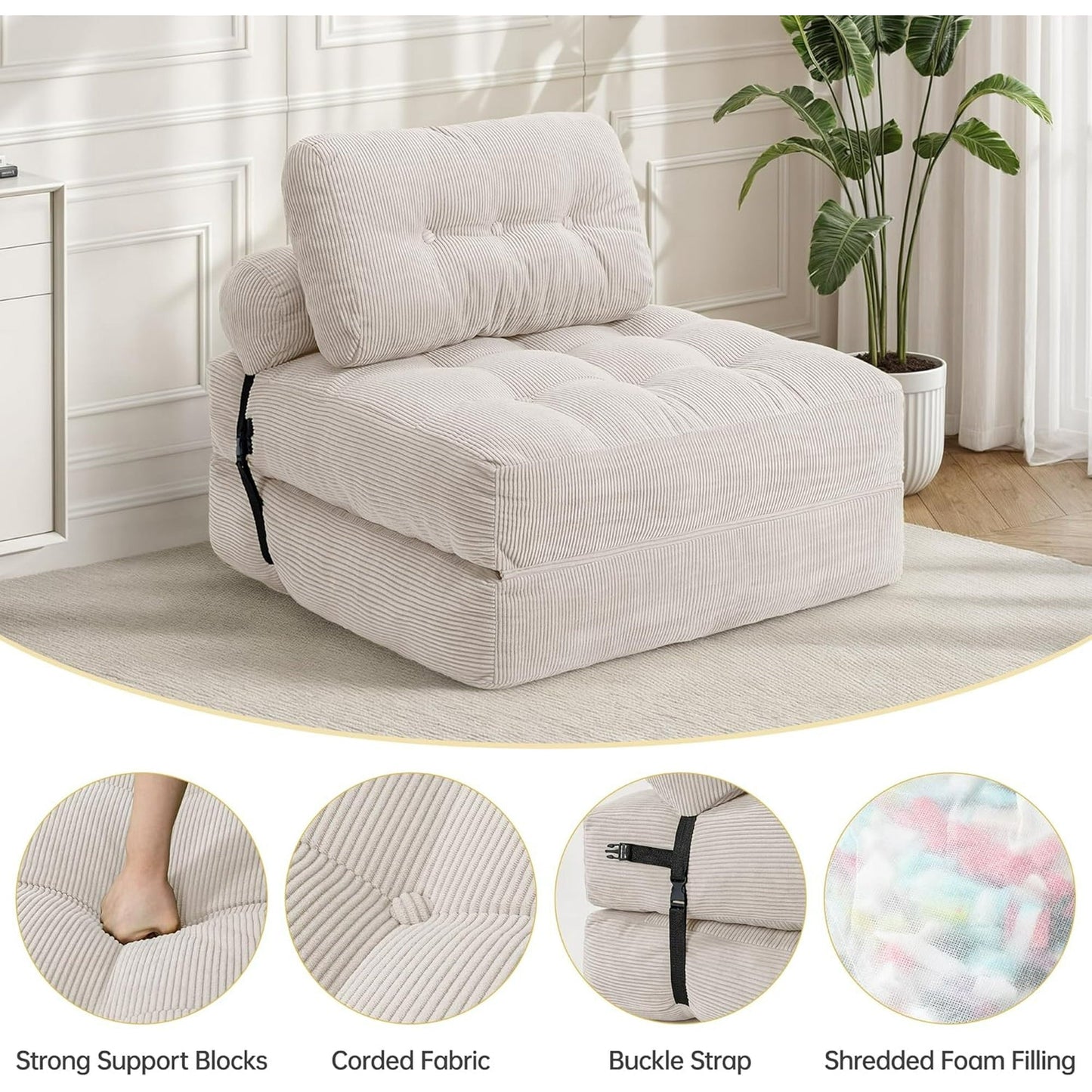 Sillón Sofá Plegable Multifuncional Moderno | Convertible en Cama | Con Almohada y Colchón | Ahorra Espacio
