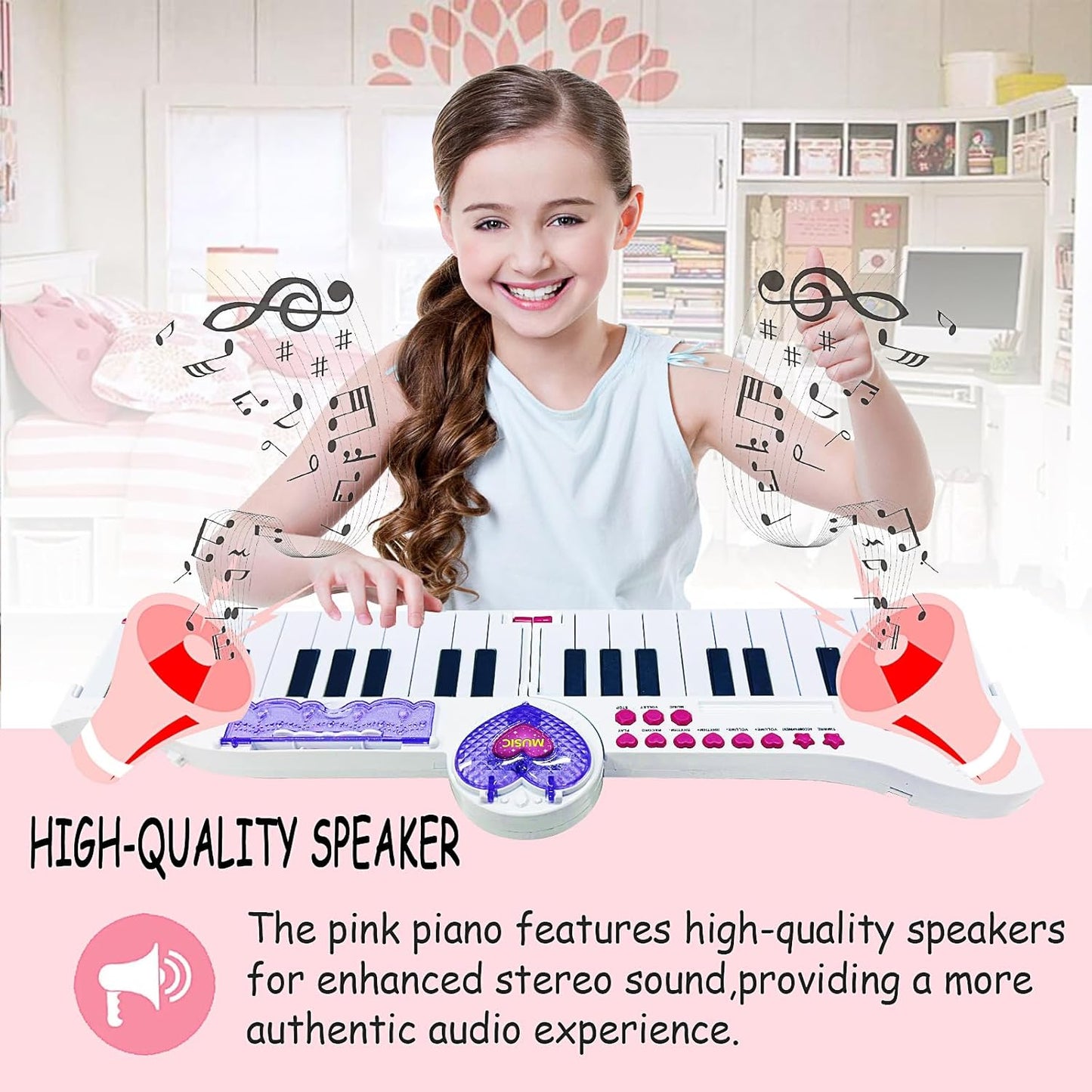 Piano de Juguete Plegable Mini Rosa de 40 Teclas EPT para Niños – Piano Musical Infantil con Micrófono