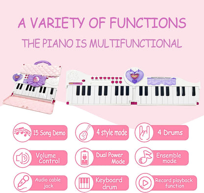 Piano de Juguete Plegable Mini Rosa de 40 Teclas EPT para Niños – Piano Musical Infantil con Micrófono