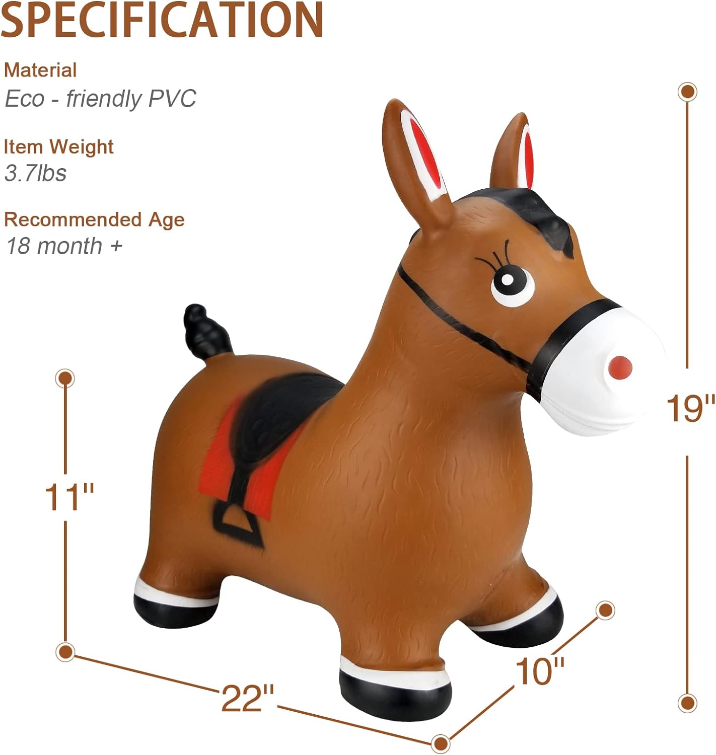 Caballo Inflable Marrón para Saltar – Juguete de Goma para Montar, Animal Saltarín para Niños