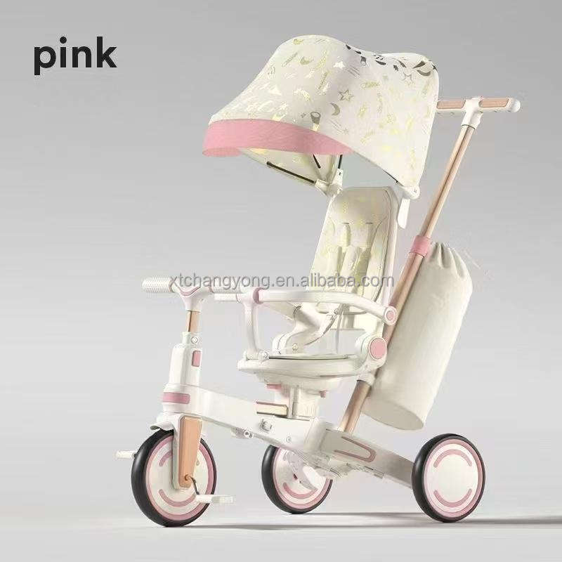 Triciclo para Bebés 9 en 1 con Rotación 360° | Plegable con Toldo | Cochecito de Equilibrio Multifuncional