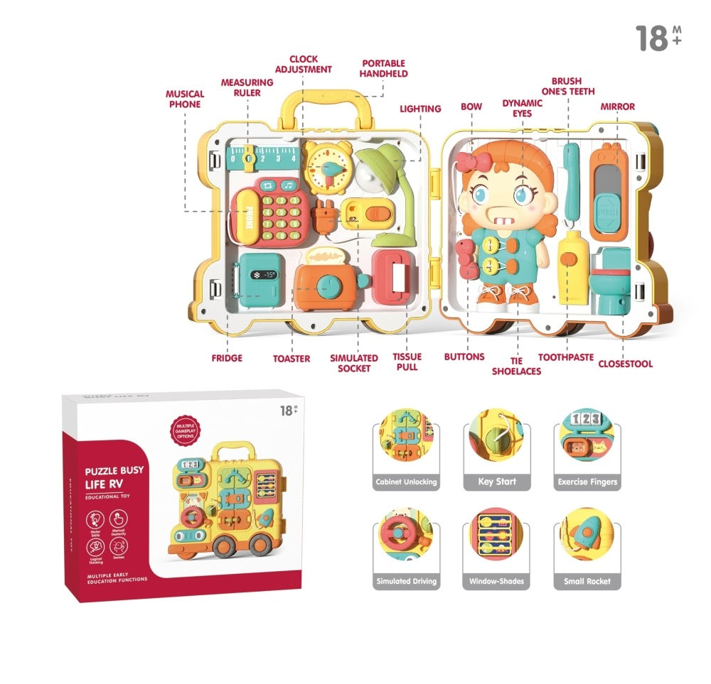 Autobús de Aprendizaje Portátil Multifuncional – Tablero de Actividades Montessori para Niños