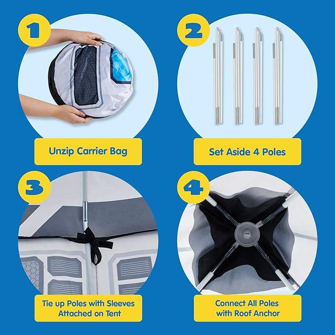 Juego de Tienda de Campaña Nave Espacial | Cuatro Estaciones | Impermeable y Emergente | Casa de Juegos con Túnel para Interior y Exterior