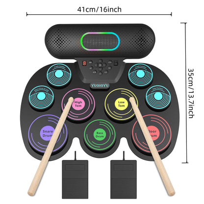 Juego de Batería de Percusión Enrollada a Mano – Versión Colorida en Inglés para Aprendizaje Musical