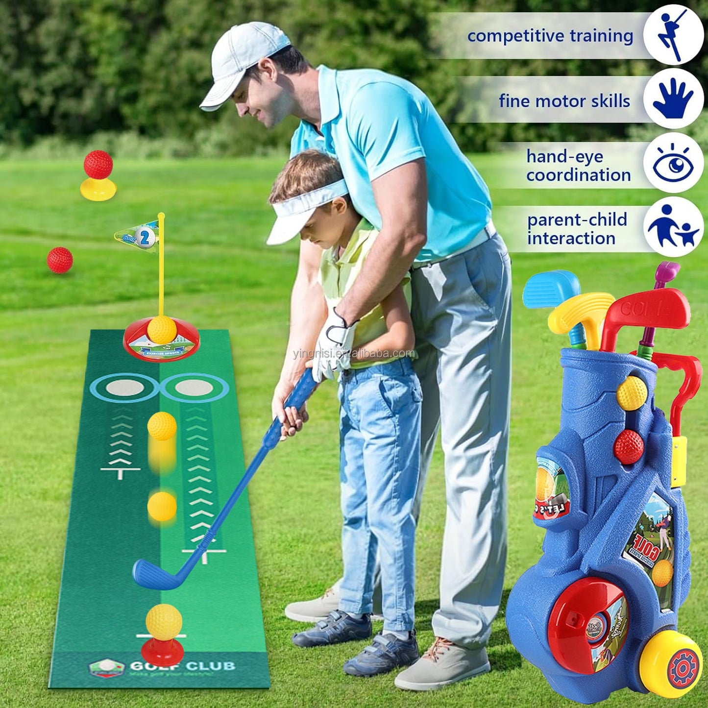 Juego de Entrenamiento de Golf para Niños – Juguete Deportivo Interactivo Multifunción para Interiores y Exteriores