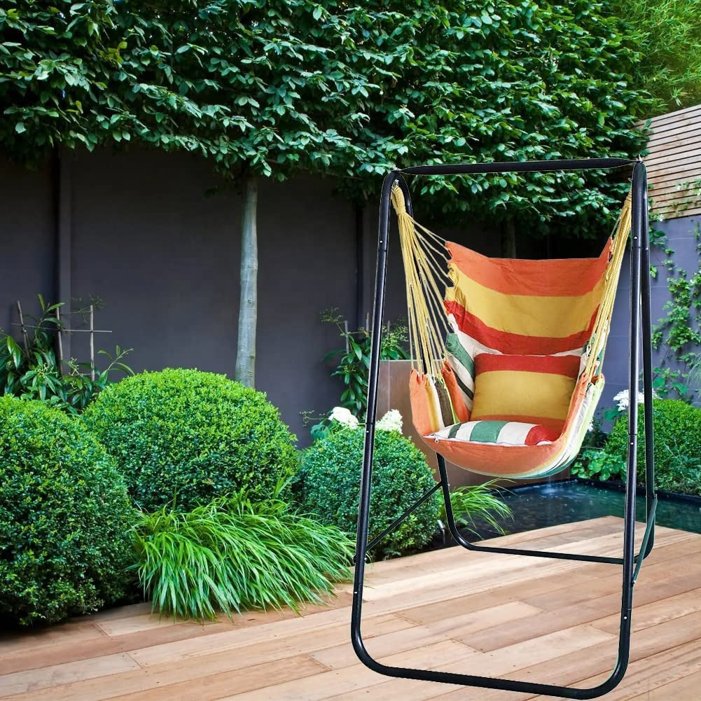 Mecedora de Suspensión de Hierro Moderna – Silla de Jardín con Soporte para Exteriores y Estructura Metálica Duradera