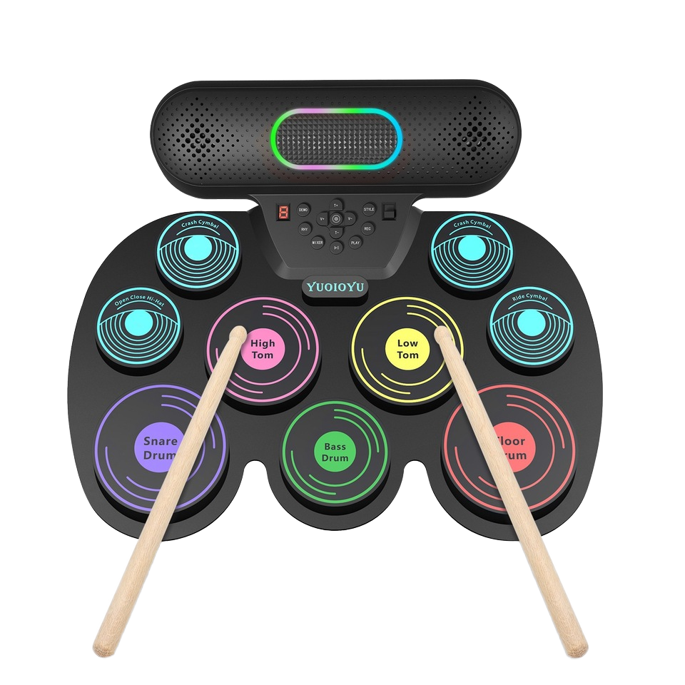 Juego de Batería de Percusión Enrollada a Mano – Versión Colorida en Inglés para Aprendizaje Musical