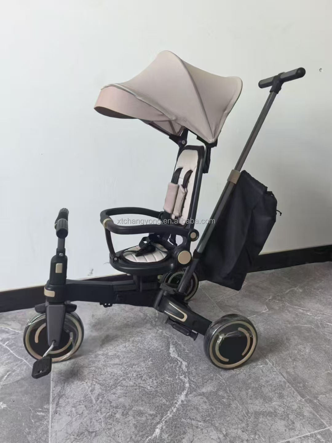 Triciclo para Bebés 9 en 1 con Rotación 360° | Plegable con Toldo | Cochecito de Equilibrio Multifuncional