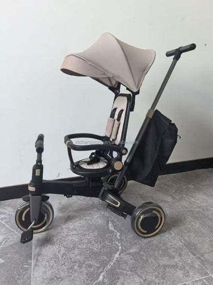 Triciclo para Bebés 9 en 1 con Rotación 360° | Plegable con Toldo | Cochecito de Equilibrio Multifuncional