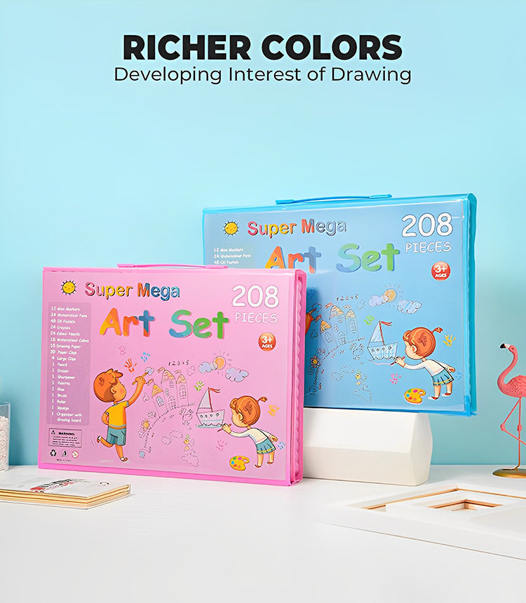 Juego de Arte de Alta Calidad para Niños | Kit Escolar y de Dibujo | Papelería Creativa | 208 Piezas