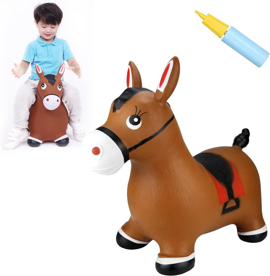 Caballo Inflable Marrón para Saltar – Juguete de Goma para Montar, Animal Saltarín para Niños