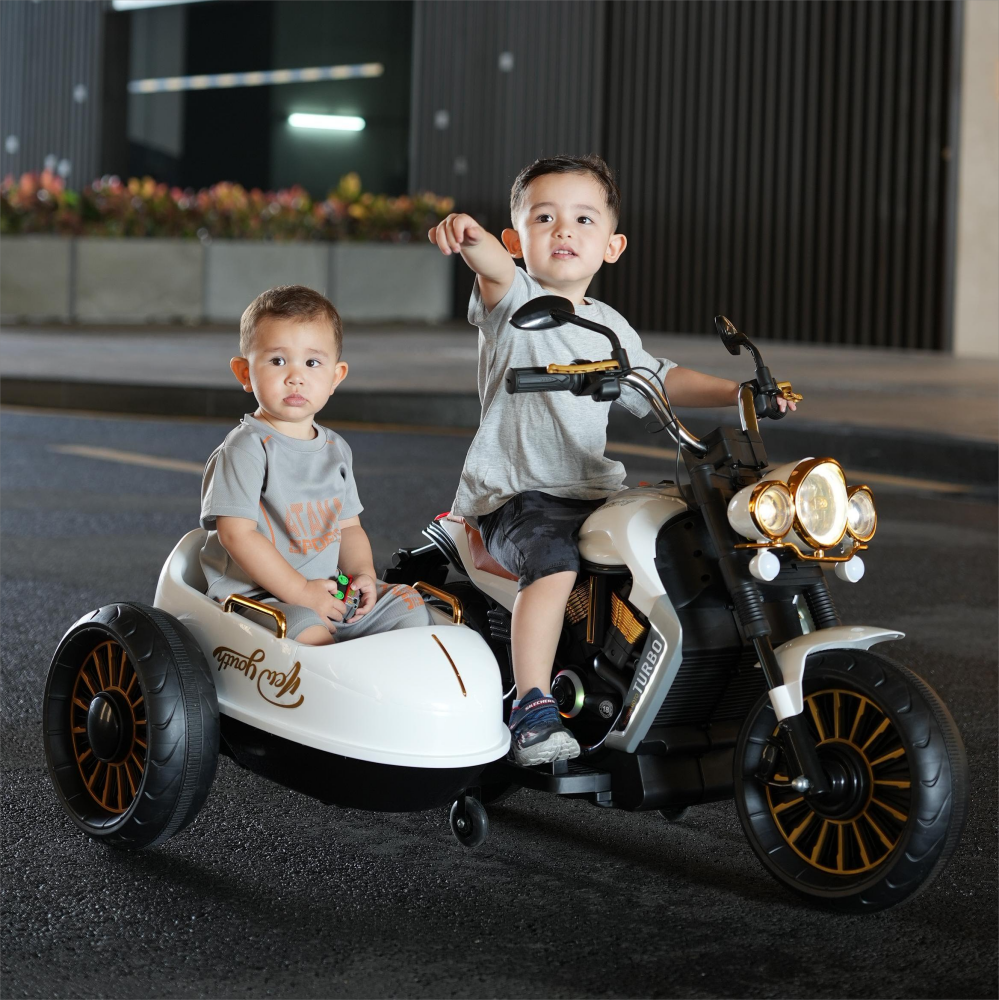 Motocicleta Eléctrica Infantil Doble con Música y Luces | Diversión Compartida y Paseos Seguros