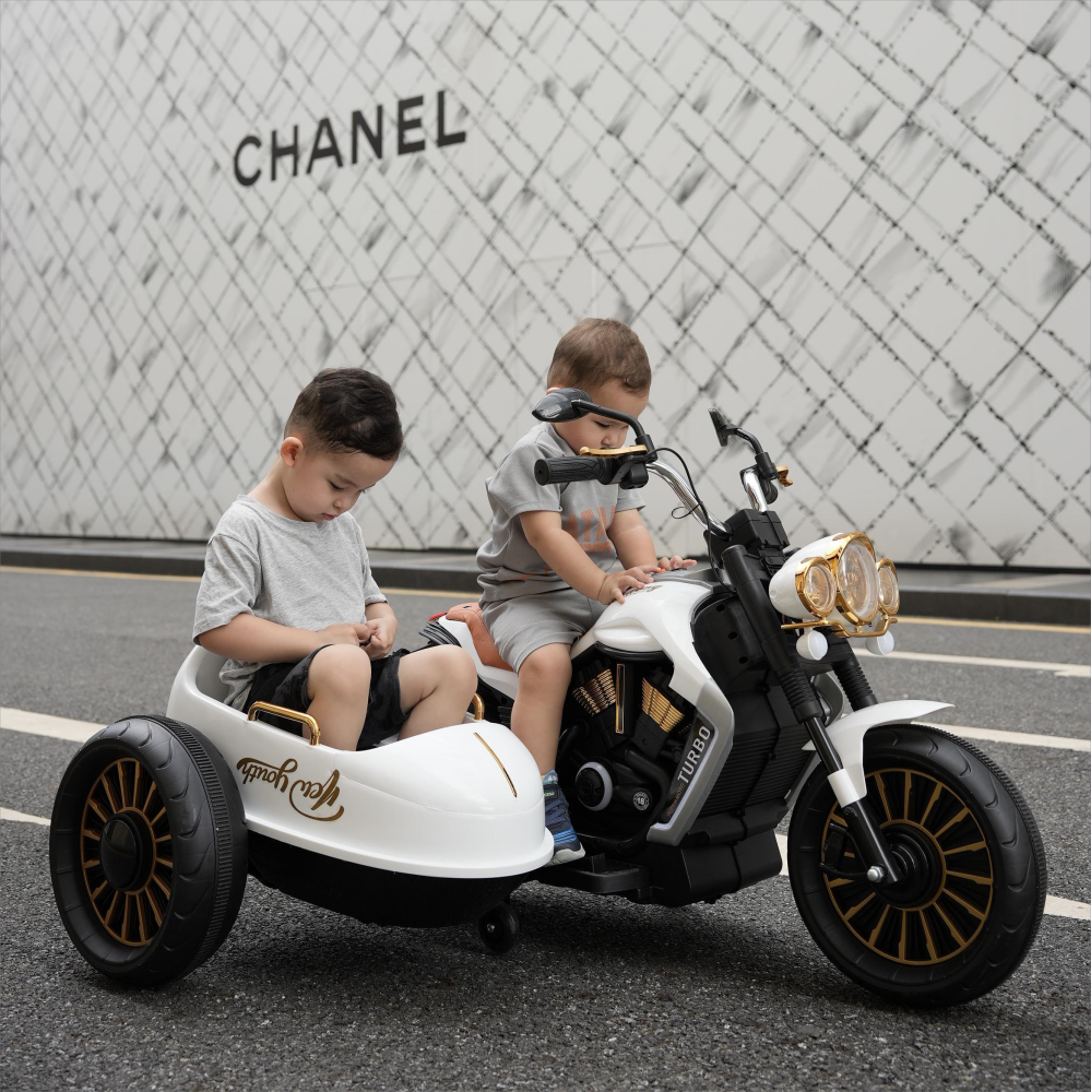 Motocicleta Eléctrica Infantil Doble con Música y Luces | Diversión Compartida y Paseos Seguros