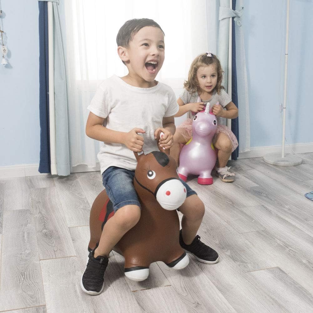 Caballo Inflable Marrón para Saltar – Juguete de Goma para Montar, Animal Saltarín para Niños