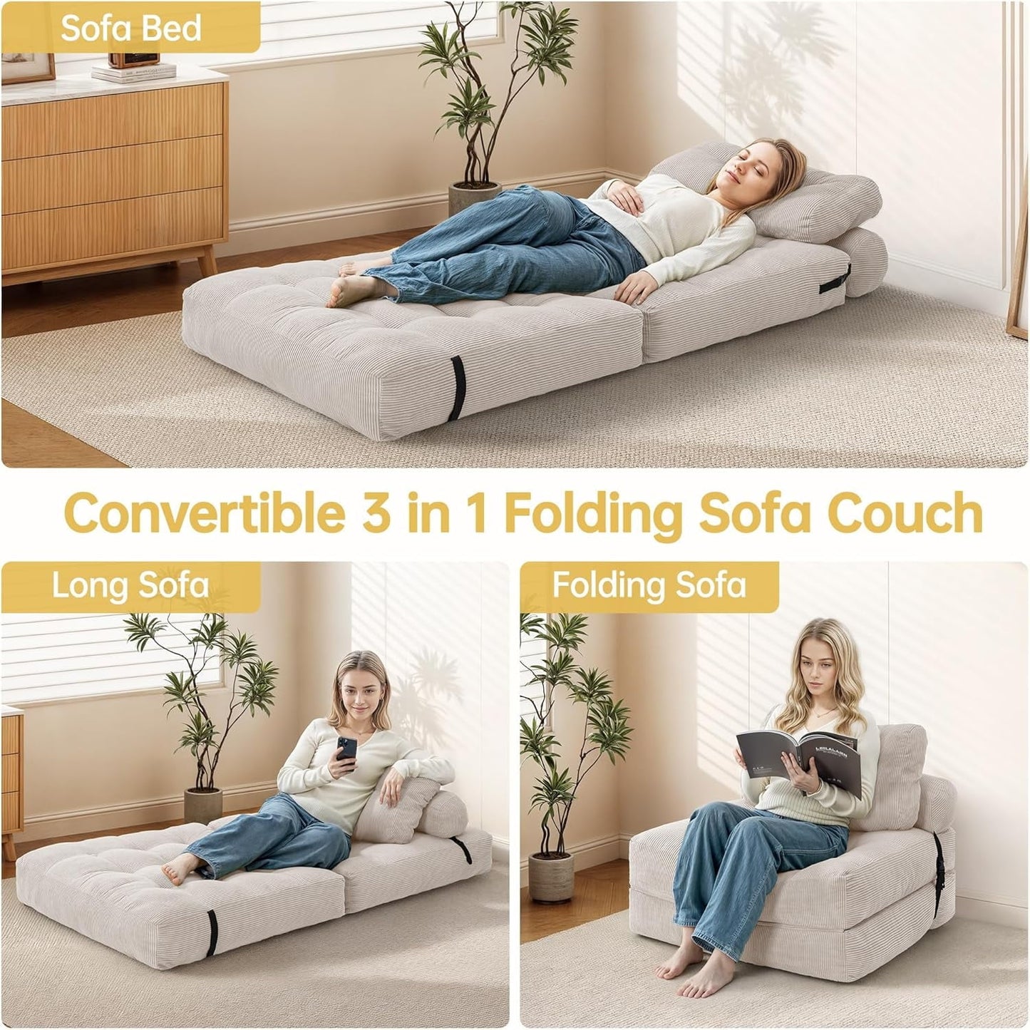 Sillón Sofá Plegable Multifuncional Moderno | Convertible en Cama | Con Almohada y Colchón | Ahorra Espacio
